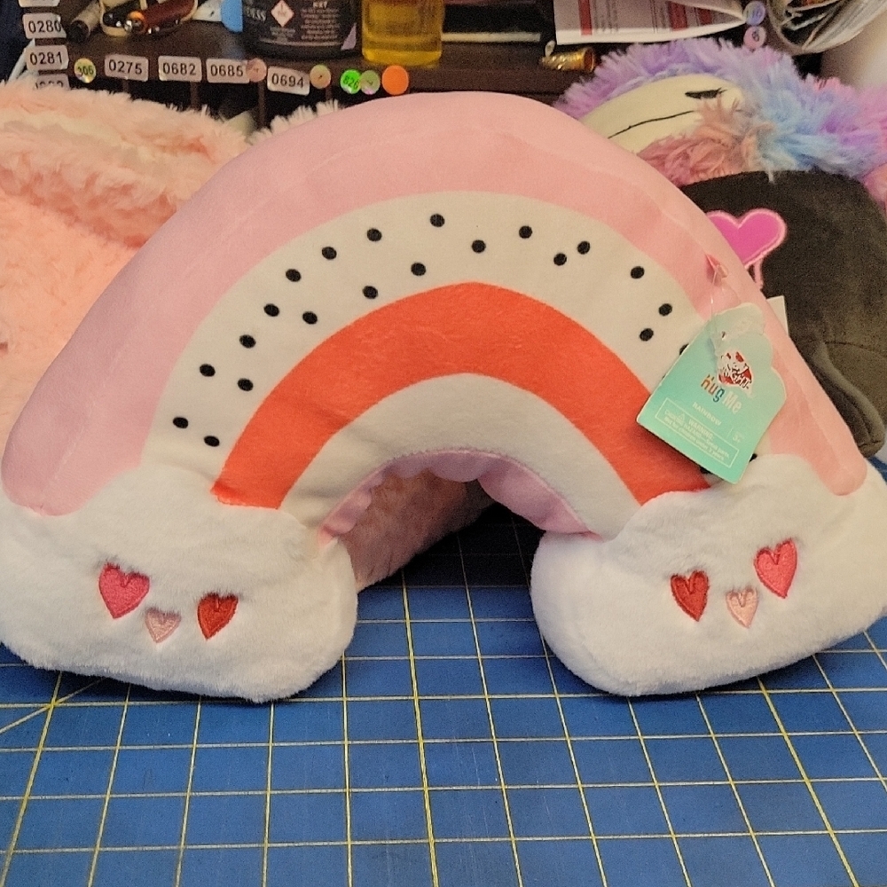 Play Right Pink Rainbow Plush Pillow 13 x 3.5" NWT